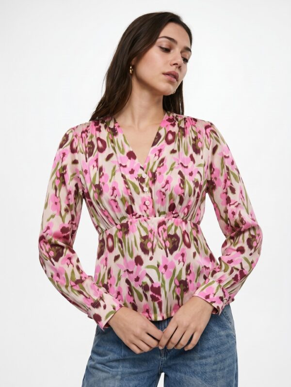 Women Pink Floral Print V-Neck Peplum Top