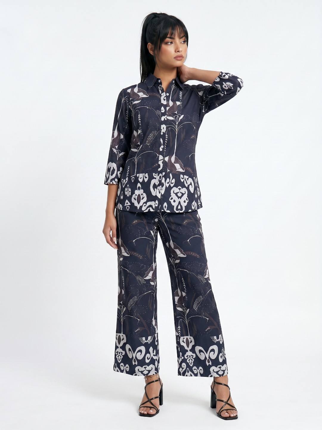Abstract Shirt & Wide Leg Trouser Co-Ord Set for Women
