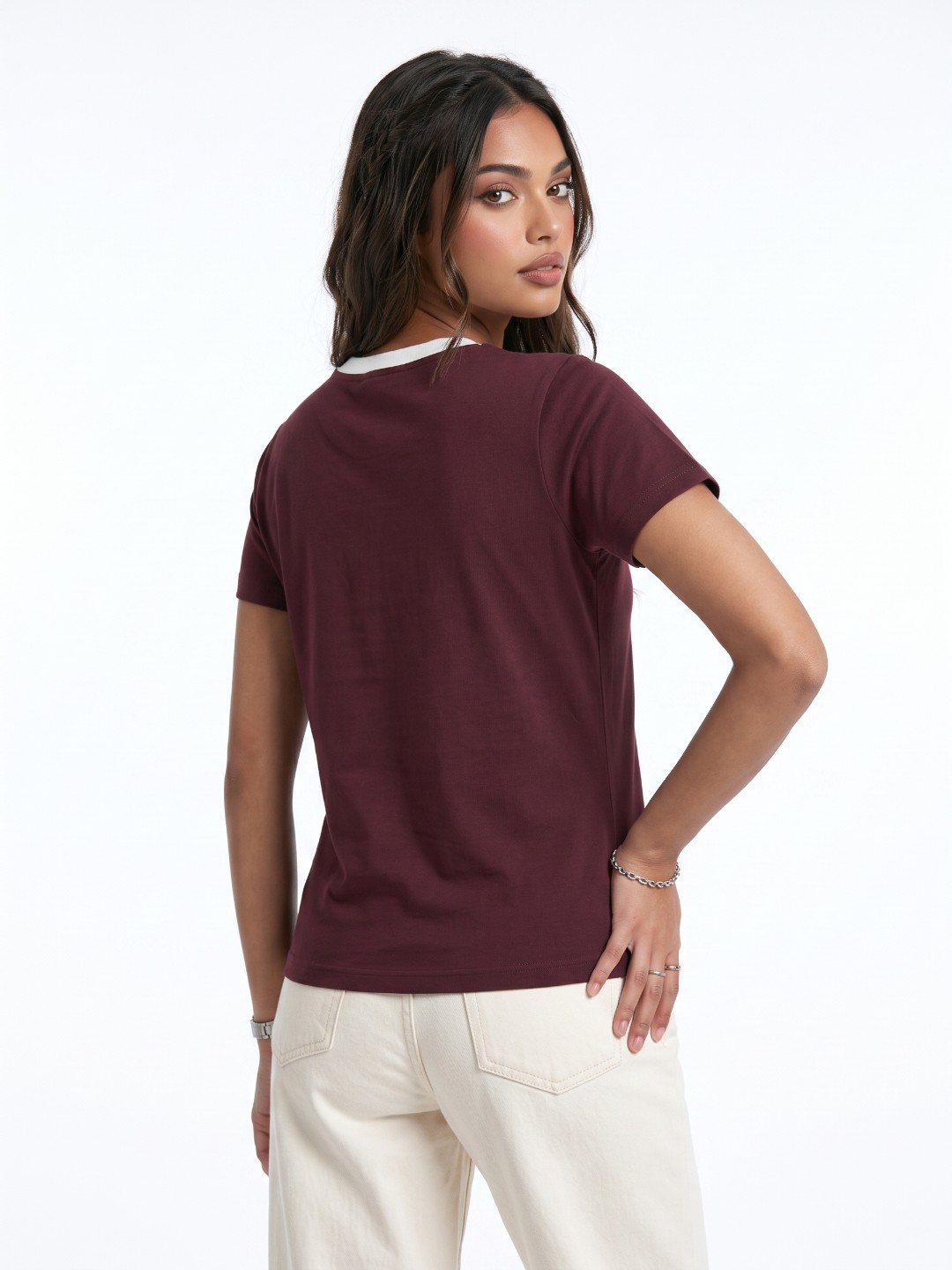 Women Maroon California Graphic Printed Round Neck T-Shirt - Image 2
