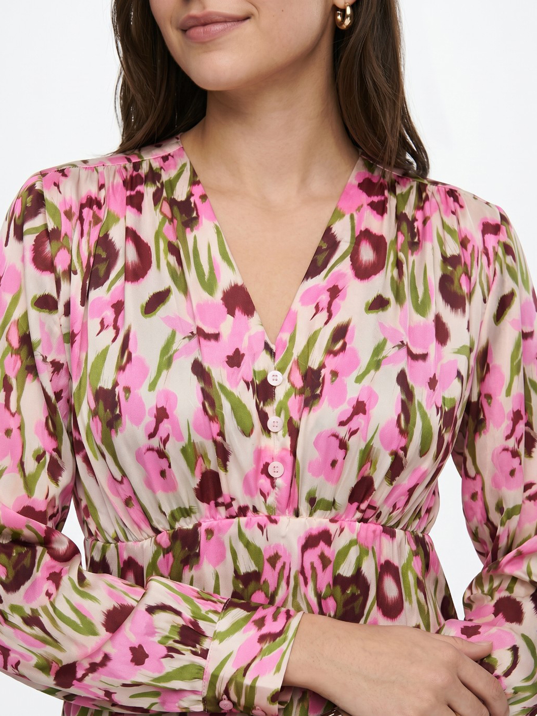 Women Pink Floral Print V-Neck Peplum Top - Image 4
