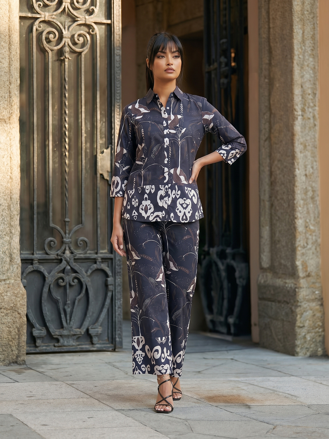 Abstract Shirt & Wide Leg Trouser Co-Ord Set for Women - Image 5