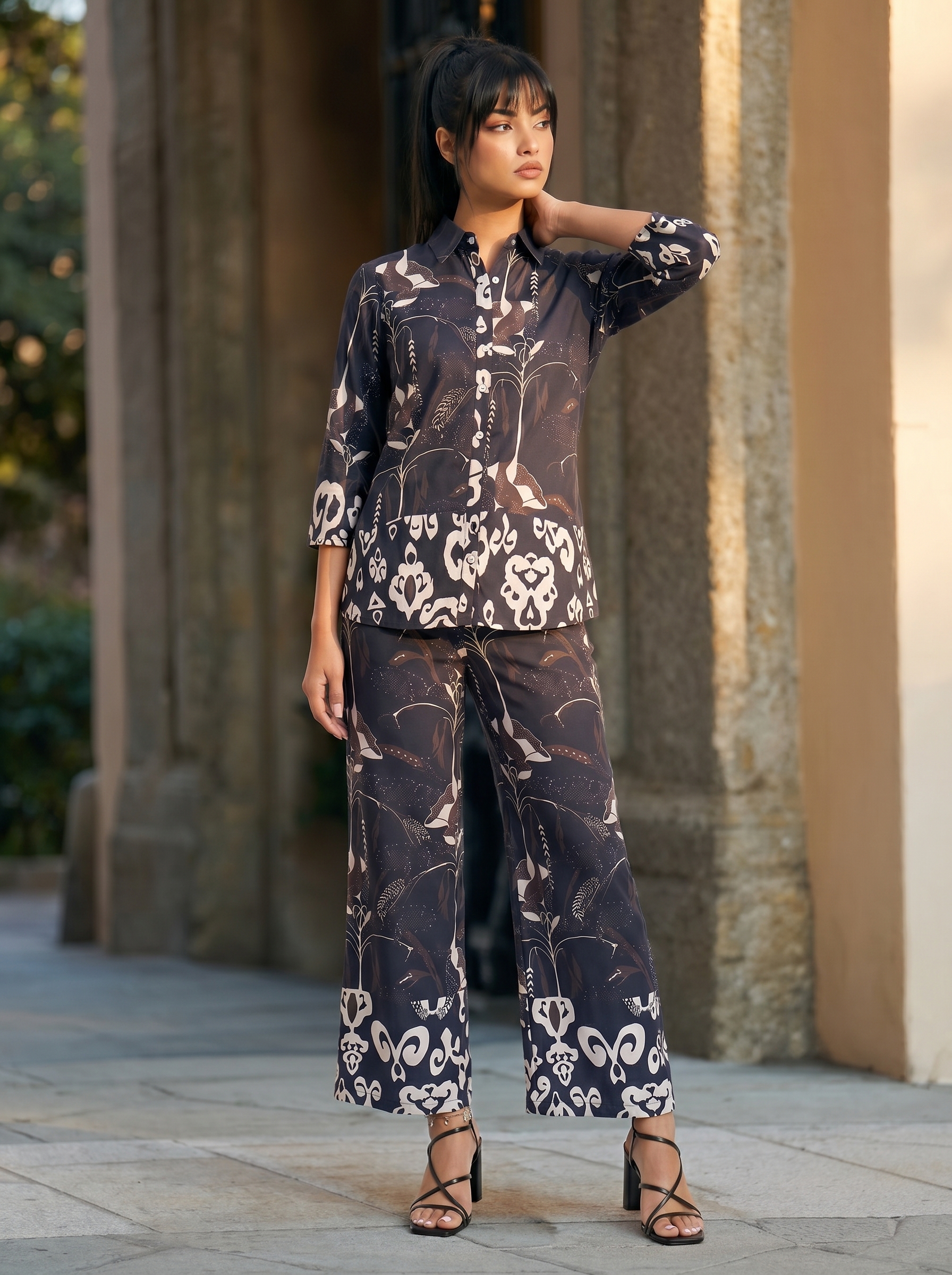 Abstract Shirt & Wide Leg Trouser Co-Ord Set for Women - Image 6