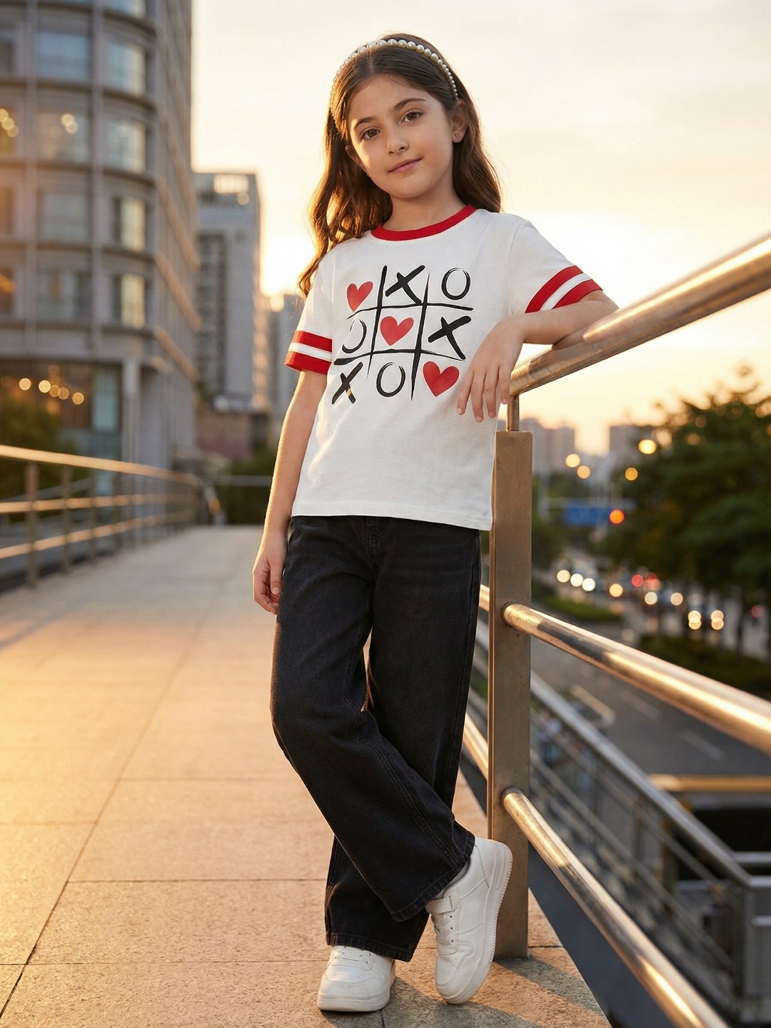 White Cotton Graphic Print T-Shirt | Tic Tac Toe Heart Design - Image 5